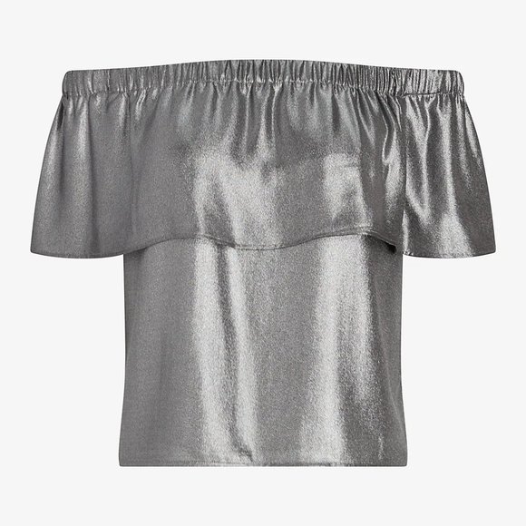 Express Metallic Off The Shoulder Ruffle Overlay Top size M - Picture 6 of 6